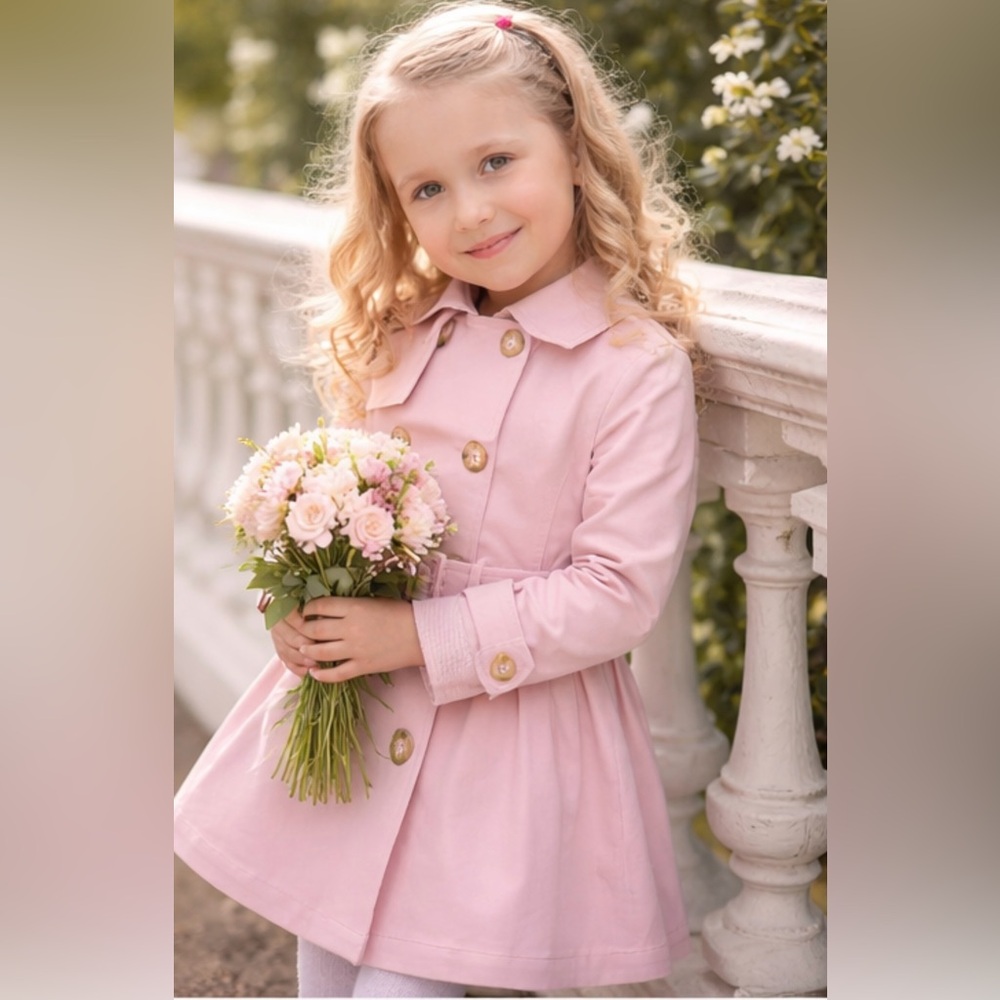 NWT Bell & Bloom Miss Sunshine Kids Trench Coat Soft Pastel Pink Sz 6 (Girls)